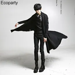 Kamizelki męskie Koreańska osobowość modowa długa kardigan płaszcz czarny gotycki punkowy nieregularny hem z kapturem Cape Cloak Hip Hop Streetwear for Man 230921
