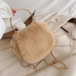 Sac à main en peluche pour femmes, sac à main chaud et doux en fourrure, pochette à main en fausse chaîne, sacs à bandoulière pour femmes, 220923