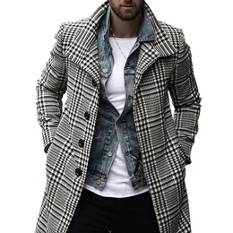 Heren Wolmix Herenmode Geruite Geruite Trenchcoat Slim Fit Streetwear Overjas Single Breasted Uitloper Windjack 230921