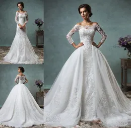 Overskirt Wedding Dresses Full Lace Long Sleeves Bridal Gowns Amelia Sposa Arabic Wedding Gowns Wit Bateau Neck Zip Back Court Tra5384154