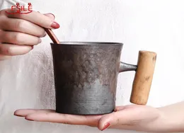 Japanesestyle Vintage Ceramic Coffee Mug Tumbler Rust Glaze Milk Cup with Wooden Handle6717999