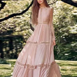 Ld Linda della moda pasa startowy maxi sukienki damskie koronkowe patchwork z długim rękawem, vintage czarna sukienka elegancka sukienka imprezowa 220316