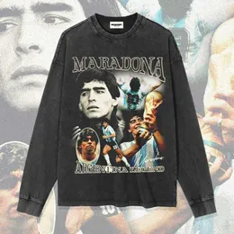 Commemorative Maradona World Cup Star Print Long Sleeve T-shirt American Vintage Football Top Fashion Brand hoodie