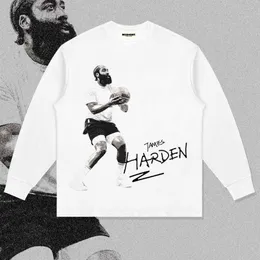 2022 Autumn/winter New Harden American Printed Small Neckline Long Sleeve T-shirt Loose Shoulder Drop Men's and Women's Trendy Bottom Shirtuh2u