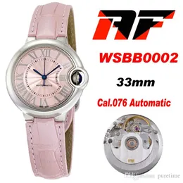 AF WSBB0002 33mm CAL 076 Relógio automático feminino rosa textura dial prata marcadores romanos pulseira de couro super edição 2021 senhoras wat302t