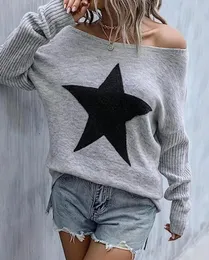 Pulls pour femmes Femme Star Motif Col rond Pull décontracté Automne Mode Lâche Pulls à manches longues 230921