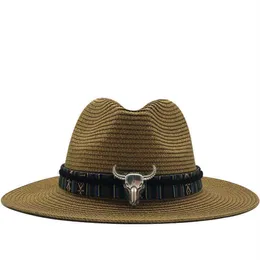 Summer Straw Hat for Men Women Sun Beach Hat Men Jazz Panama Hats Fedora Wide Brim Sun Protection Cap with Leather Belt 210616216h