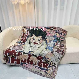 Blankets Hunter X Hunter Anime Woven Blanket Throw Towel Tapestry Bedspread Outdoor Camp Beach Towels Sofa Chair Cover Mat Rug Tassel HKD230922