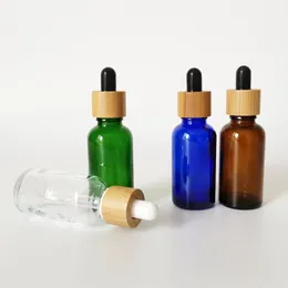 Storage Bottles 30ml Clear Glass Dropper Bottle Cosmetic Skin Care Product Bamboo Cap Wood Grain Cover Essential Oil Essence Packaging