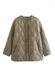 Kvinnorjackor Yenkye Fashion Solid Quilted jacka för kvinnor 2023 Autumn Long Sleeve Loose Coat Women