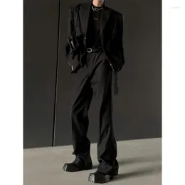 Calças masculinas primavera outono casual preto cáqui macio leve flare para homens fenda estilo coreano streetwear calças 2023