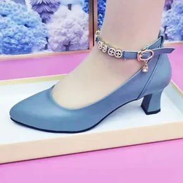 Dress Shoe Cute Pointed Toe High Quality Blue Spring Summer Office Heel Shoes Lady Casual Sweet Comfort Party Pumps G17b 230921