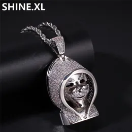 Iced Out Solid Black Death Skull Pendant Necklace Micro Paved Lab Zircon White Gold Plated Mens Hip Hop Jewelry Gift304F