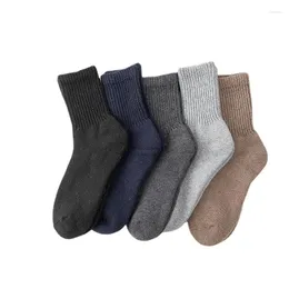 Men's Socks 5pairs/Autumn/Winter Arrival | Mid-Calf Solid Color High Elasticity Fleece Thick Warm Sheep Wool