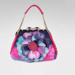 Evening Bags 2023 Women Fashion Colorfully Denim Big Flowers Lady Chain Shoulder Handbags Office Daily Metal Buckle