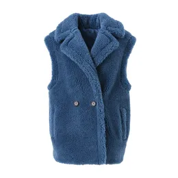 Damen Pelzimitat JKKFURS Frauen Winter Wollwesten Echte Gilet Dicke Warme Dame Teddy Alpaka Ärmellose Weste S5066 230921