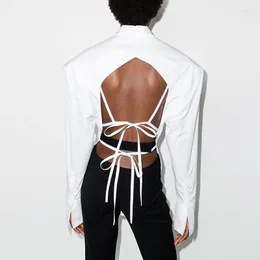 Women's Blouses Women Long Sleeve Shirt White Halter Top Female European And American Minority Design Sense Commuting Waist Strap Shoulder