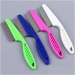 Dog Grooming Hairbrush Pet Comb Brush Stainless Steel Dense Tooth Lice Removal Dogs Tool Plastic Handle Pets Combs 20220901 E3 Drop Dhuos