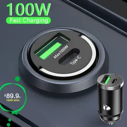 Cell Phone Chargers 100W Mini Car Charger Lighter Fast Charging for QC3.0 Mini PD USB Type C Car Phone Charger 230922
