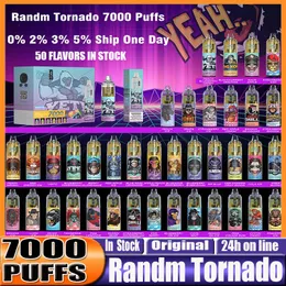 Оригинальный Randm Tornado Puffs 7000 Одноразовые E -сигареты устройства Pod 7000 Puff Motater Acter Actule 14 мл Предварительно заполненная картридж сетчатая катушка RGB Light Vape Pen Kit против Randm 7k