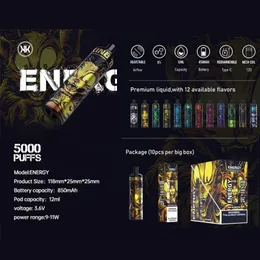 Original KK Energy Vapes descartáveis E Cigarro 5000 Puffs 12Ml Cartucho 12 Cores Mech Bobina Recarregável 850mAh Bateria Ajustável Vape de Fluxo de Ar