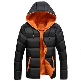 Mens Down Parkas Winter Zipper Jacket Color Contrast Hooded Coat CottonPadded High Quality Comfy Daily Warm Jackets 230921