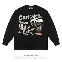 Autumn New Design American Street Rattlesnake Hand-painted Print Long Sleeve T-shirt Loose Washed Old Fashion7onm