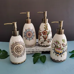 Liquid Soap Dispenser European Ceramic Soap Bottle Flowers Overglaze Decorative Shampoo Press Bottles Ice Crack Home Badrum Dekoration Tillbehör 230921