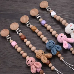 Baby Beech Teether Pacifier Chain Cartoon Animal Wood Teether Chain Chain Baby Pacifier Clips Nipple Clip Beading Toys Toys