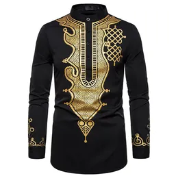 Camisas de vestido masculinas Mens elegante africano bronzeado camisa impressa totem longo vento 230921