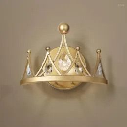 Wall Lamp Golden Crystal Crown For Bedroom Bedside Children's Room Living-Room Stairsway Aisle Background Sconces Indoor