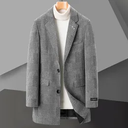 Misturas de lã masculina jaqueta de inverno homens blusão de lã fino abrigo largo hombre contraste listra mistura cor sólida casaco longo grosso quente 230921