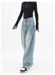 Womens Jeans Elegant wideleg jeans womens spring autumn loose highwaist straightleg pants allmatch slim casual trousers 230921