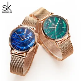 Shengke Orologi da donna Quadrante verde stellato Reloj Mujer Orologio da polso da donna Cinturino in acciaio inossidabile ultrasottile al quarzo Montre Femme Gift231F