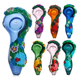 Colorful Cute Blossom 3D Glass Hand Pipe Smoking Oil Burner Pipes 5.2 inches Hookah Hand Spoon Heady Tobacco Water Bong For Dry Herb