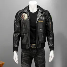 Men s Leather Faux Indian Flight Suit Handsome Biker Clothes Head Layer Cowhide Jacket Men Trendy Slim Type 230922