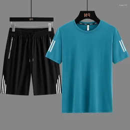Men's Tracksuits Ice Silk Pearl Summer Double Warp Flat Shorts Set Short Sleeves Casual Breathable Trend Thin Sport T