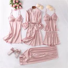 Sexy Pyjamas Nachtwäsche mit Spitze Frauen Pyjamas Set Sexy 5 Stück Robe Anzug Kimono Kleid Sexy Loungewear V-Ausschnitt Bademantel Dessous Nachtwäsche 230922