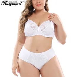 BRAS SETS SOFTRHyme Plus Size Lingerie Set Unline Full Lace Coverage BH med Bowknot Ultrathin Floral Panty Underwire Bralettes Q230922