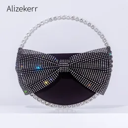 Evening Bags Round Bow Diamond Evening Bag Women Party Glittering Crystal Clutch Purses And Handbags Designer Luxury Wallets High Quality 230921