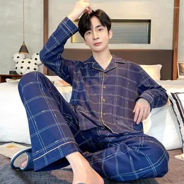 Men's Sleepwear Long Sleeved Cotton Pajamas Clothes Ensembles De Pyjamas Lounge Homewear Winter Plaid Sleep Mens Pyjamaa Set