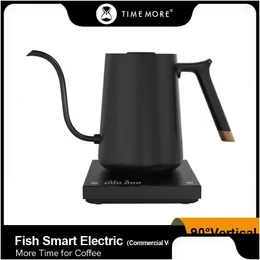 Caffettiere Timemore Store Pesce Bollitore elettrico intelligente A collo di cigno 600 800Ml 220V Flash Pentola di controllo della temperatura del calore per la cucina 230721 Dhpnu