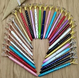 Wholesale Ballpoint pen Wholesale 1Pc large diamond Crystal pen Gem Ring Office Metal Roller ball Black Rose gold Sier powder drop Creative stationery