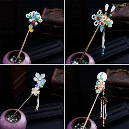 Hair Clips Pearl Hairpin Chinese Stick Fringe Bead Jewelry For Girls Hanfu Dress Vintage Tiaras Metal Floral Clasp Chopstick