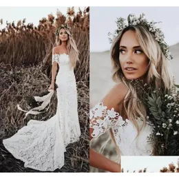 Other Dresses Dress Elegant Boho Lace 2022 Country Vestido De Noiva Off The Shoder Short Sleeves Bride Bridal Gowns Drop Delivery Part Dhzh6