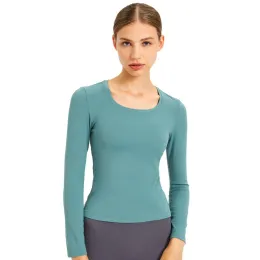 2023New Sexy Women Sport Shirts Solid Color Lu-82 High Elastic Gym Yoga Top Running Breattable Long Sleeve T-Shirts Gym Sportswear Jacket Original