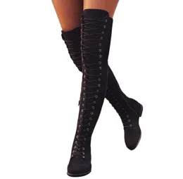 Sexy 2019 Overtheknee Female Winter Woman Lace Up Women Shoes Suede Thigh High Boots Y2001156188500