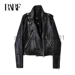 Futro kobiet Faux Fur Rarf 2022 Women's Spring Black Faux-Leather Jacket Casual zamek błyskawiczny i kurtka rowerowa na rowerę pasową J230922