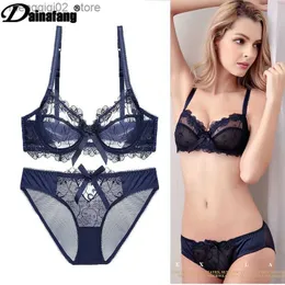 Sexy Lace Ultra Thin Bra With Padded Underwire Push-Up Bra and Panties Set  Big Size Underwear Women Lingerie A B C D E Cup 95D Q0705