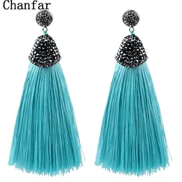 Hoop Huggie Vintage Bohemian Crystal Long Silk Tassel Earring Women Charm Rostfritt stål Dingle Drop örhängen Boho smycken 230922